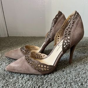 Jessica Simpson Suede Taupe Heels - W7.5/EU38.5